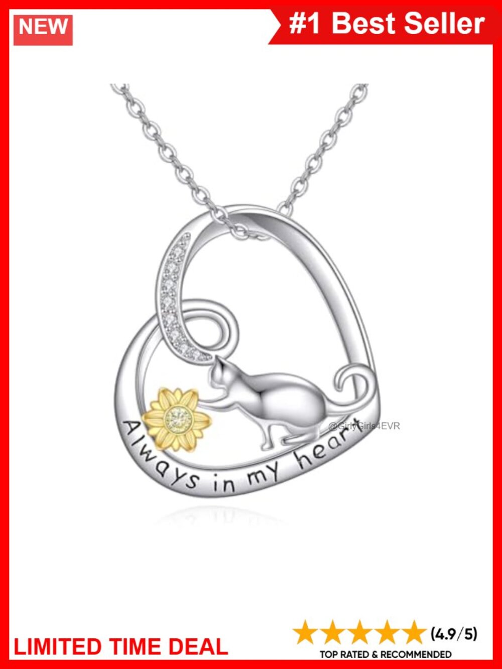 925 Sterling Silver Cat Heart Pendant Necklace Sunflower Jewelry for Women Mom